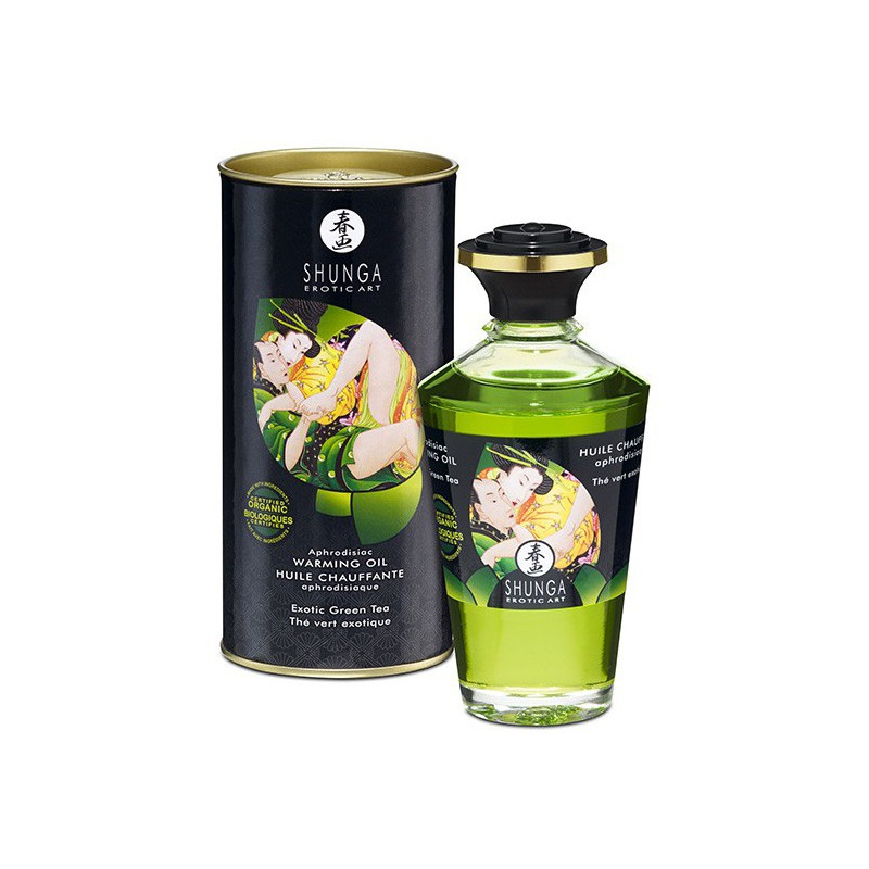 Shunga Huile de massage Chauffante Aphrodisiaque - THÉ VERT 100ml